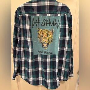 Upcycled Def Leppard Band Tee and Flannel